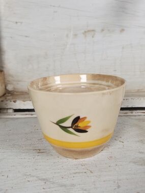 Small Stained Crazed Bowl w/ Yellow Flower 4" | Shabby Chic Shelf Decor